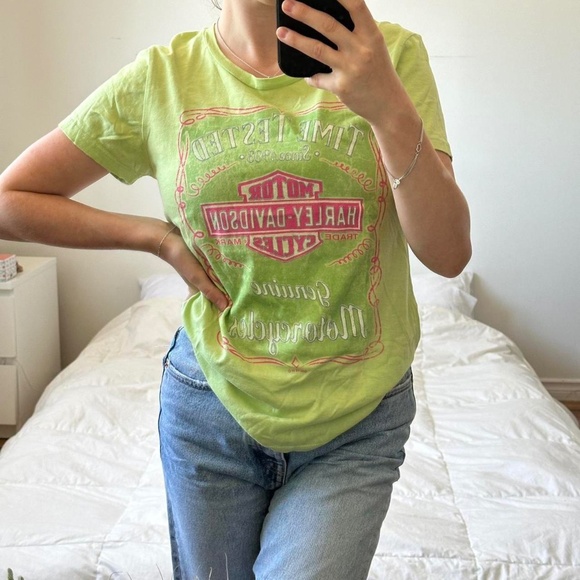 Y2k Harley Davidson green and pink tee - Picture 1 of 7